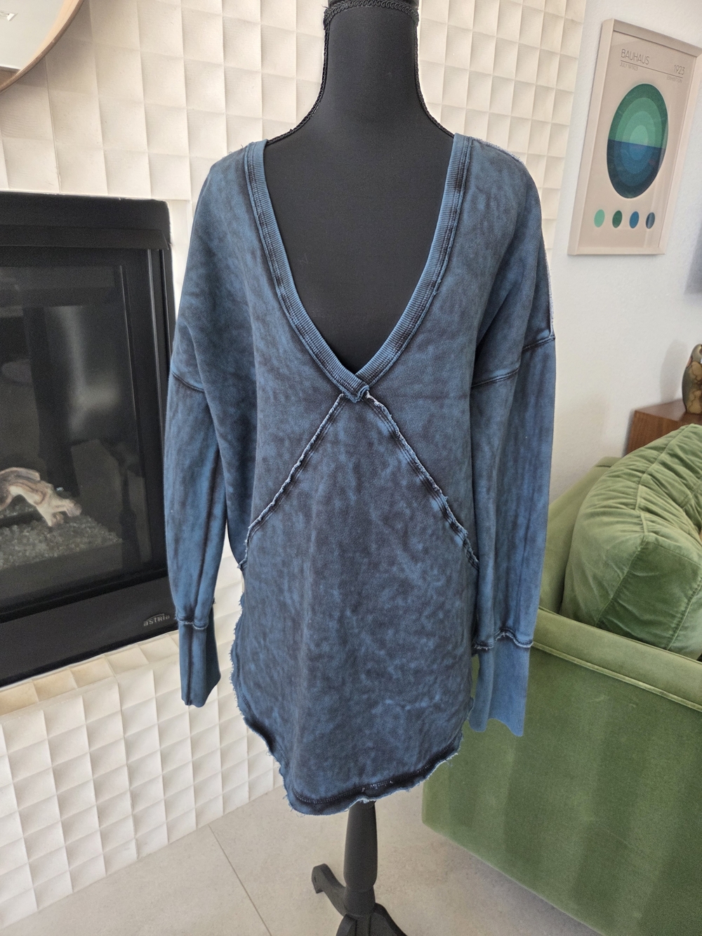 Free People Westeros Pullover V-neck Oversized Sweatshirt, Indigo Blue, Small - Picture 3 of 9